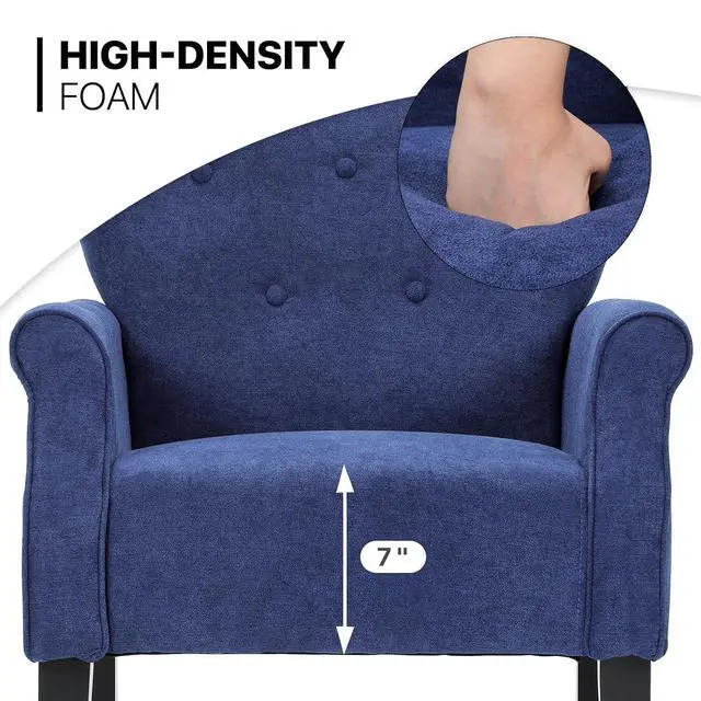 Alt view image 6 of 7 - Button Tufted Accent Chair, Upholstered Linen Armchair with High Back and Sturdy Wood Legs for Living Room Bedroom Small Space, Navy Blue