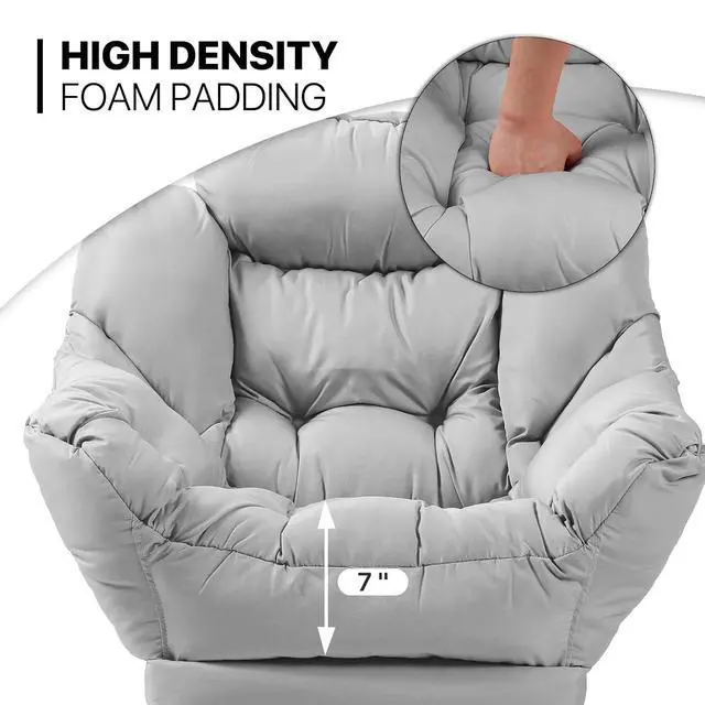 Alt view image 6 of 7 - Lazy Chair with Ottoman, Modern Accent Chair w/Armrests, Upholstered Lounge Sofa Chair and Folding Footstool Set for Bedroom, Living Room, Dorm Room, Gray