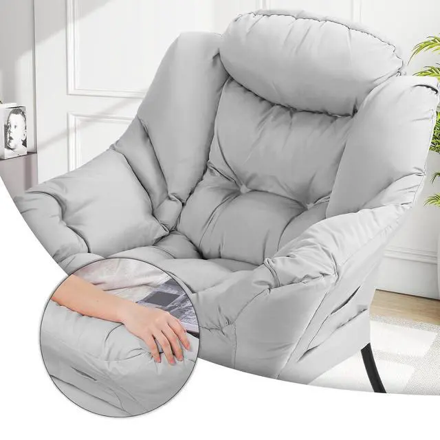 Alt view image 7 of 7 - Lazy Chair with Ottoman, Modern Accent Chair w/Armrests, Upholstered Lounge Sofa Chair and Folding Footstool Set for Bedroom, Living Room, Dorm Room, Gray