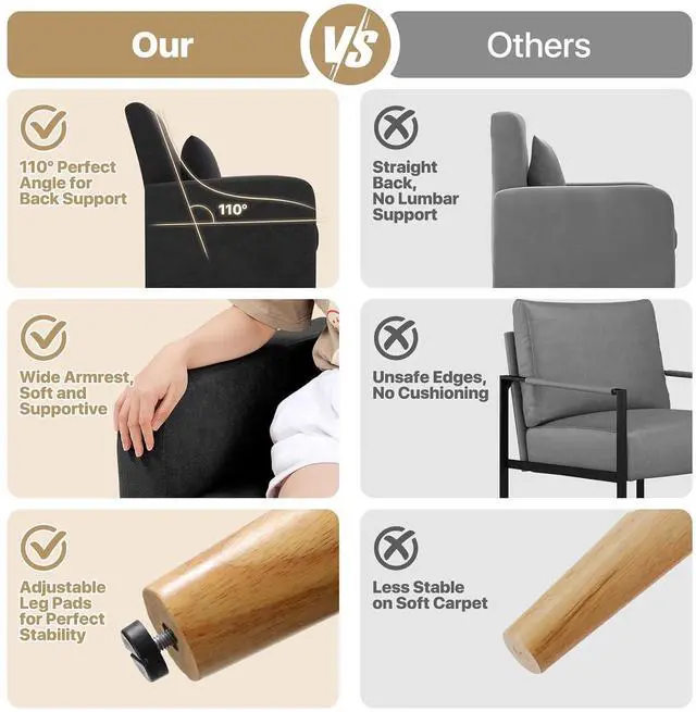 Alt view image 7 of 7 - Accent Chair with Back Pillow, Upholstered Club Arm Chair, Modern Living Room Chair with Wooden Legs for Bedroom Corner, Living Room, Reading Nook, Black
