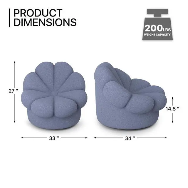 Alt view image 2 of 7 - Upholstered Accent Chair Petal Soft Chair Modern Leisure Chairs for Nursery, Living Room, Bedroom, Blue Blooming Flower Single Sofa with 300 Lbs Capacity