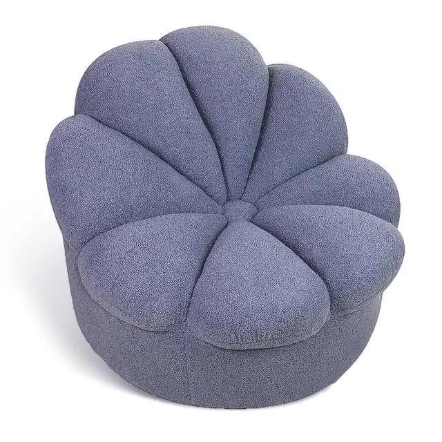 Alt view image 3 of 7 - Upholstered Accent Chair Petal Soft Chair Modern Leisure Chairs for Nursery, Living Room, Bedroom, Blue Blooming Flower Single Sofa with 300 Lbs Capacity