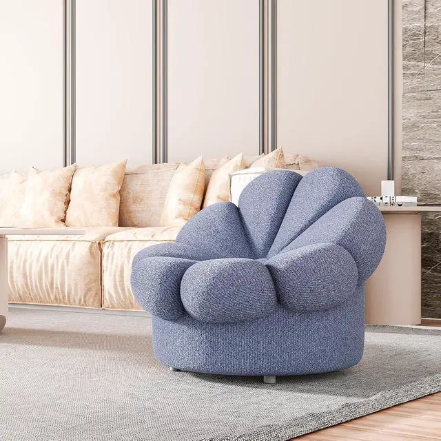 Alt view image 4 of 7 - Upholstered Accent Chair Petal Soft Chair Modern Leisure Chairs for Nursery, Living Room, Bedroom, Blue Blooming Flower Single Sofa with 300 Lbs Capacity