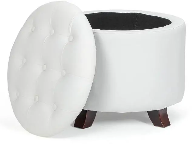 Main image of Round Ottoman with Storage, Small Foot Rest Stool with Legs, 20 Dia x 17 H Inches PU Leather Ottoman Chair for Living Room, Bedroom, Black