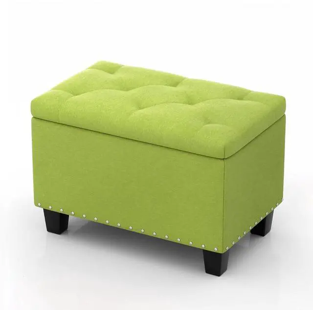 Main image of 24 Inch Ottoman Bench with Storage for Bedroom, Contemporary Green Linen Tufted Bench Footrest Foot Stool Upholstered Rectangular Ottoman with 40L Inner Space, 660 Lbs Capacity