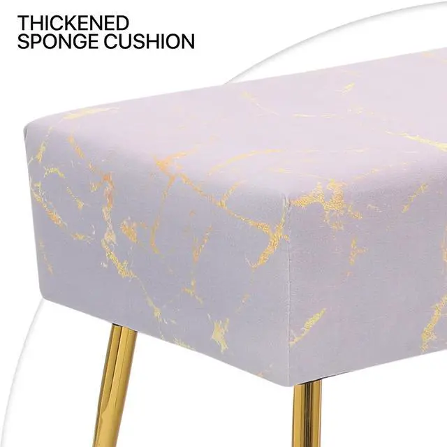 Alt view image 7 of 7 - Upholstered Settee Bench with Solid Steel Legs, Modern Lavender Long Bench for Entryway or Living Room, Versatile Accent Ottoman Foot Rest Stool with Marble Pattern, 440 lbs Capacity
