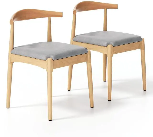 Main image of Solid Wood Dining Chairs Set of 2, Heavy Duty Kitchen Chairs, Mid Century Modern Dining Chairs with Upholstered Cushion & Wide Curved Backrest for Living Room, Kitchen, Beige