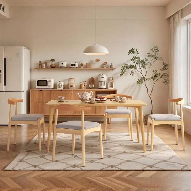 Alt view image 2 of 7 - Solid Wood Dining Chairs Set of 2, Heavy Duty Kitchen Chairs, Mid Century Modern Dining Chairs with Upholstered Cushion & Wide Curved Backrest for Living Room, Kitchen, Beige