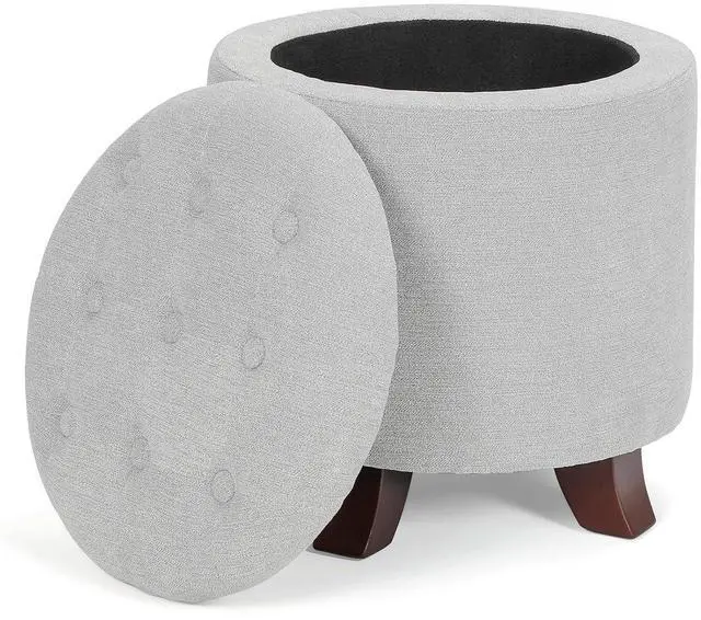 Main image of Round Ottoman with Storage, Small Foot Rest Stool with Legs, 15.5 Dia. x 17 H Inches Upholstered Ottoman with Storage for Living Room, Bedroom, Light Gray