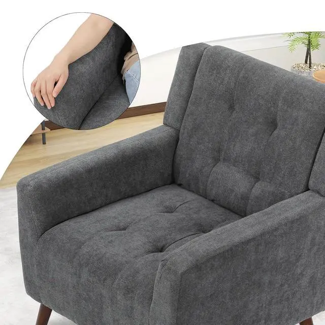 Alt view image 7 of 7 - Mid Century Modern Accent Chair, Upholstered Button Tufted Armchair, Comfy Fabric Living Room Chair for Living Room Bedroom, Waiting Room, Lava Grey