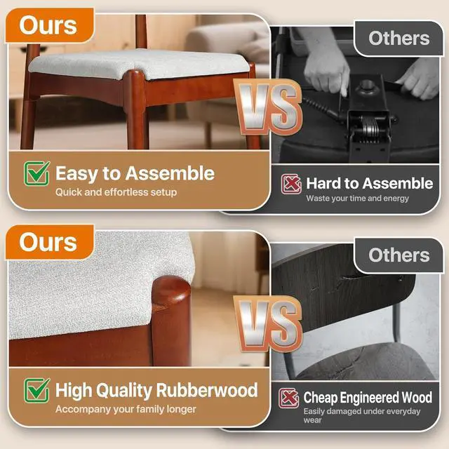 Alt view image 4 of 7 - Solid Wood Dining Chairs Set of 2, Heavy Duty Kitchen Chairs, Mid Century Modern Dining Chairs with Upholstered Cushion & Wide Curved Backrest for Living Room, Kitchen, Walnut