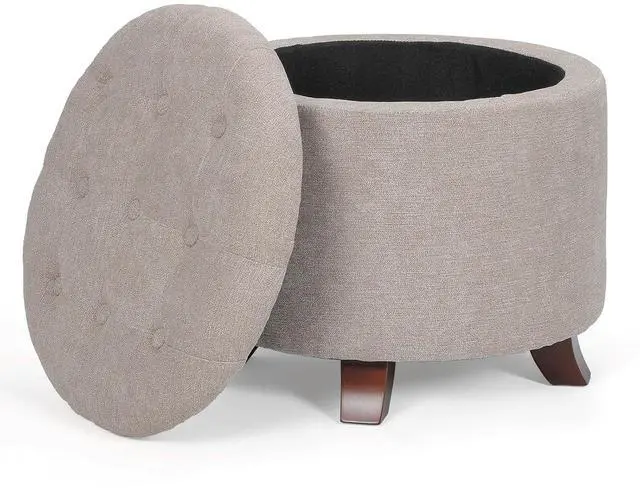 Main image of Round Ottoman with Storage, Small Foot Rest Stool with Legs, 20 Dia. x 17 H Inches Upholstered Ottoman with Storage for Living Room, Bedroom, Beige