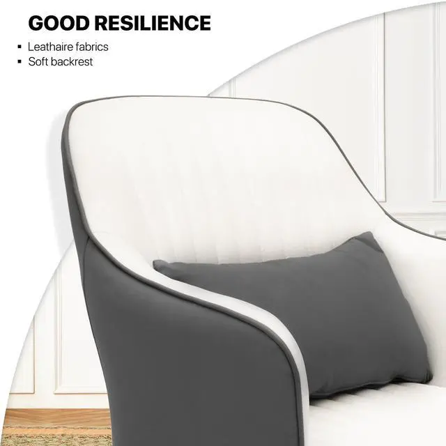 Alt view image 6 of 7 - Accent Upholstered Chair for Living Room & Bedroom, Mid-Century Modern Leather Sofa Chair with Lumbar Pillow for Reading, Metal Legs in White & Gray Contrasting Colors