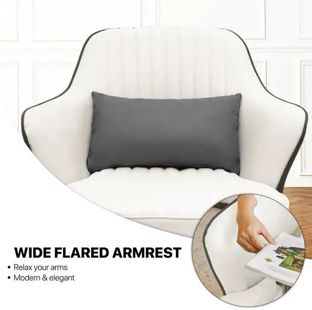 Alt view image 7 of 7 - Accent Upholstered Chair for Living Room & Bedroom, Mid-Century Modern Leather Sofa Chair with Lumbar Pillow for Reading, Metal Legs in White & Gray Contrasting Colors