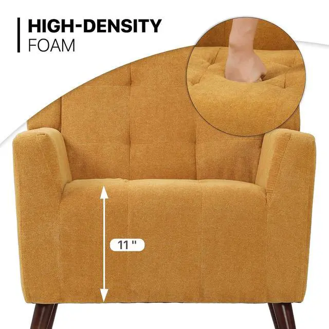 Alt view image 6 of 7 - Mid Century Modern Accent Chair, Upholstered Button Tufted Armchair, Comfy Fabric Living Room Chair for Living Room Bedroom, Waiting Room, Yellow