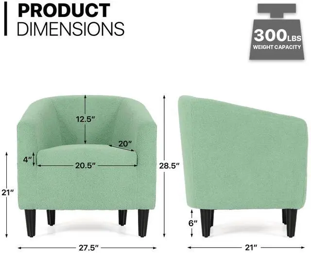 Alt view image 2 of 7 - Accent Barrel Chair, Boucle Fabric Accent Chair, Modern Sherpa Elegant Armchair with Cozy Soft Padded, 300lbs Capacity Compact Sofa Chair for Living Room, Bedroom, Office, Sage Green