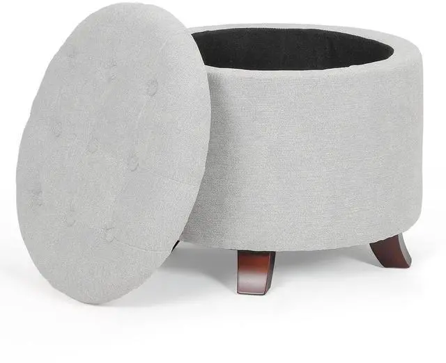Main image of Round Ottoman with Storage, Small Foot Rest Stool with Legs, 20 Dia. x 17 H Inches Upholstered Ottoman with Storage for Living Room, Bedroom, Light Gray
