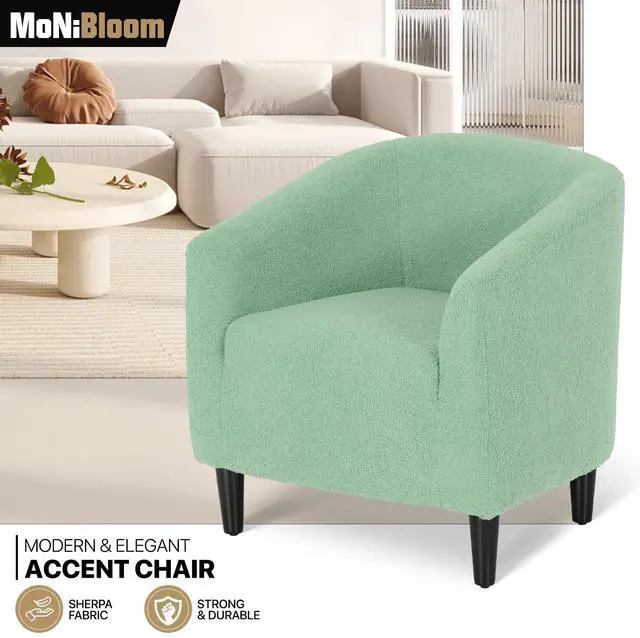 Alt view image 4 of 7 - Accent Barrel Chair, Boucle Fabric Accent Chair, Modern Sherpa Elegant Armchair with Cozy Soft Padded, 300lbs Capacity Compact Sofa Chair for Living Room, Bedroom, Office, Sage Green