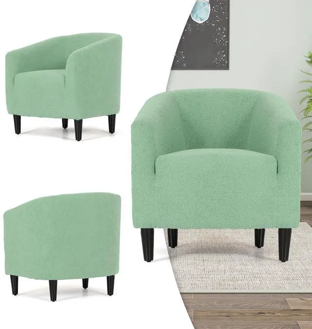 Alt view image 5 of 7 - Accent Barrel Chair, Boucle Fabric Accent Chair, Modern Sherpa Elegant Armchair with Cozy Soft Padded, 300lbs Capacity Compact Sofa Chair for Living Room, Bedroom, Office, Sage Green