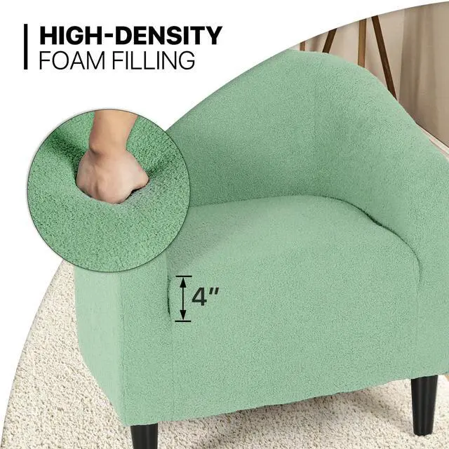 Alt view image 6 of 7 - Accent Barrel Chair, Boucle Fabric Accent Chair, Modern Sherpa Elegant Armchair with Cozy Soft Padded, 300lbs Capacity Compact Sofa Chair for Living Room, Bedroom, Office, Sage Green