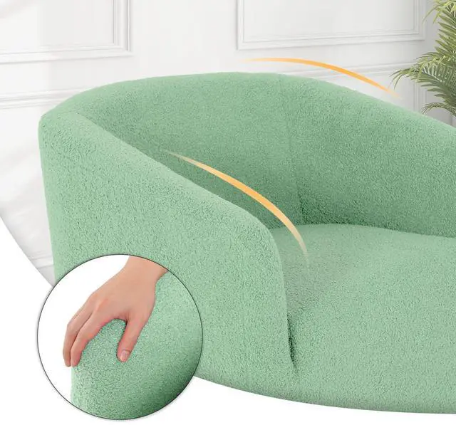 Alt view image 7 of 7 - Accent Barrel Chair, Boucle Fabric Accent Chair, Modern Sherpa Elegant Armchair with Cozy Soft Padded, 300lbs Capacity Compact Sofa Chair for Living Room, Bedroom, Office, Sage Green