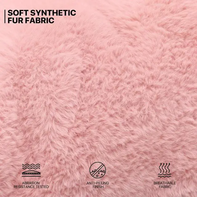 Alt view image 5 of 7 - Round Folding Faux Fur Saucer Chair for Bedroom Living Room Dorm Foldable Metal Frame Oversized Large Comfy Furry Padded Soft Cozy Moon Chair with Footrest Ottoman for Adults (Pink, 2 Set)