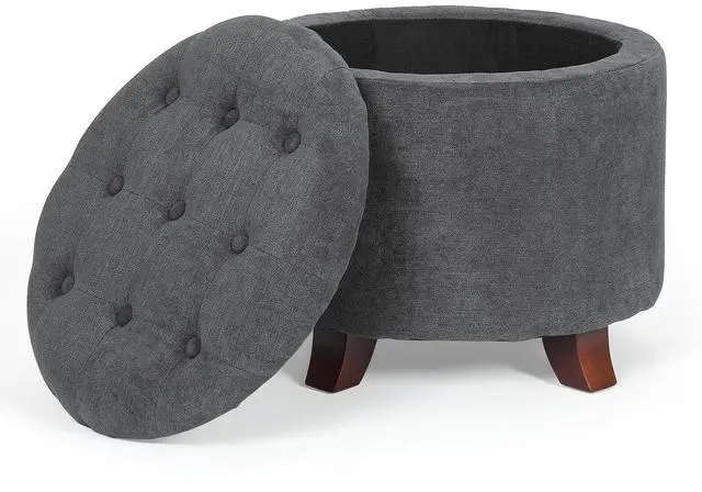 Main image of Round Ottoman with Storage, Small Foot Rest Stool with Legs, 20 Dia. x 17 H Inches Upholstered Ottoman with Storage for Living Room, Bedroom, Dark Gray