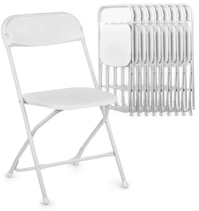 Main image of Folding Chairs Set of 10, Indoor Outdoor Lightweight Stackable Plastic Chair w/Metal Frame for Events Wedding Party Picnic Banquet, White