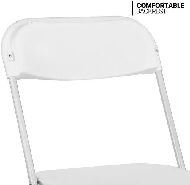 Alt view image 4 of 7 - Folding Chairs Set of 10, Indoor Outdoor Lightweight Stackable Plastic Chair w/Metal Frame for Events Wedding Party Picnic Banquet, White