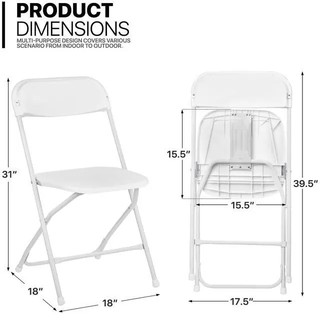 Alt view image 3 of 7 - Folding Chairs Set of 10, Indoor Outdoor Lightweight Stackable Plastic Chair w/Metal Frame for Events Wedding Party Picnic Banquet, White