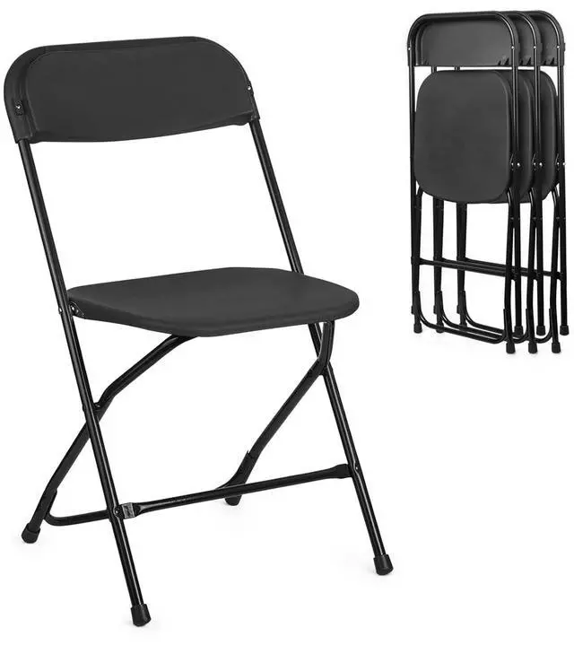 Main image of Folding Chairs Set of 4, Indoor Outdoor Lightweight Stackable Plastic Chair w/Metal Frame for Events Wedding Party Picnic Banque (Black - Set of 4)