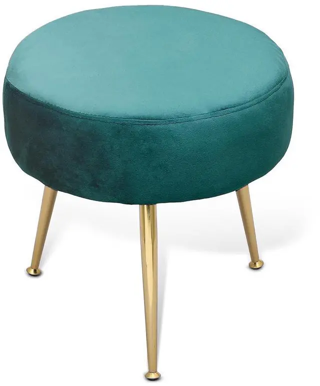 Main image of Vanity Stool with Golden Legs, Green Accent Ottoman for Makeup Room, Round Ottoman Foot Stool, Footrest Chair for Girls' Bedroom, Home Living Room Entryway Stool, 250 lbs Capacity