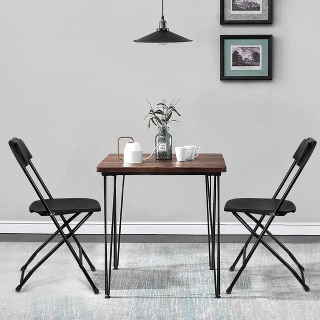 Alt view image 2 of 7 - Folding Chairs Set of 4, Indoor Outdoor Lightweight Stackable Plastic Chair w/Metal Frame for Events Wedding Party Picnic Banque (Black - Set of 4)