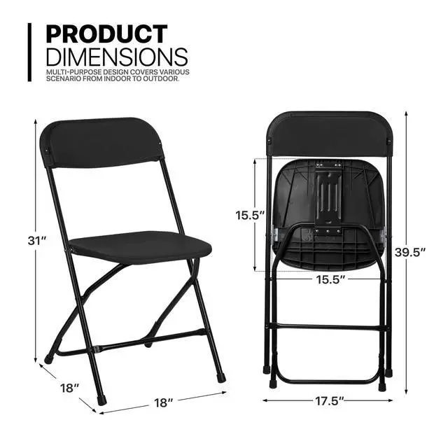 Alt view image 3 of 7 - Folding Chairs Set of 4, Indoor Outdoor Lightweight Stackable Plastic Chair w/Metal Frame for Events Wedding Party Picnic Banque (Black - Set of 4)