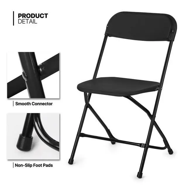 Alt view image 5 of 7 - Folding Chairs Set of 4, Indoor Outdoor Lightweight Stackable Plastic Chair w/Metal Frame for Events Wedding Party Picnic Banque (Black - Set of 4)