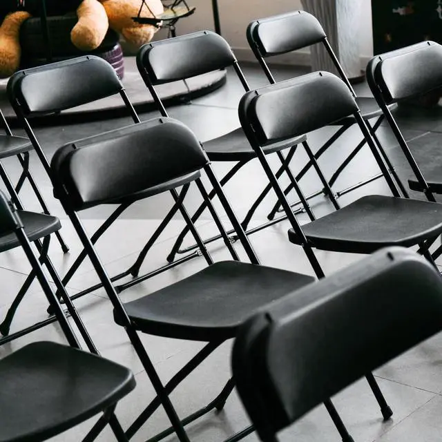 Alt view image 6 of 7 - Folding Chairs Set of 4, Indoor Outdoor Lightweight Stackable Plastic Chair w/Metal Frame for Events Wedding Party Picnic Banque (Black - Set of 4)
