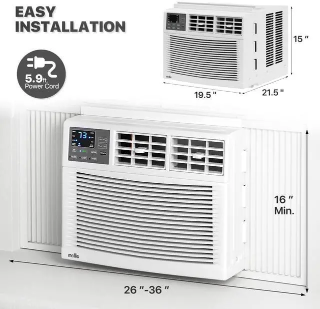 Alt view image 2 of 7 - 12,000 BTU Smart Window Conditioner with Wi-Fi Connected, Window AC Unit with Timer & Washable Filter, Ideal for Rooms up to 450 Square Feet, Remote/App Control, White