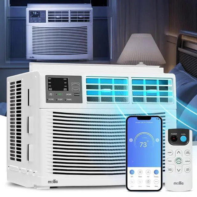 Main image of 12,000 BTU Smart Window Conditioner with Wi-Fi Connected, Window AC Unit with Timer & Washable Filter, Ideal for Rooms up to 450 Square Feet, Remote/App Control, White