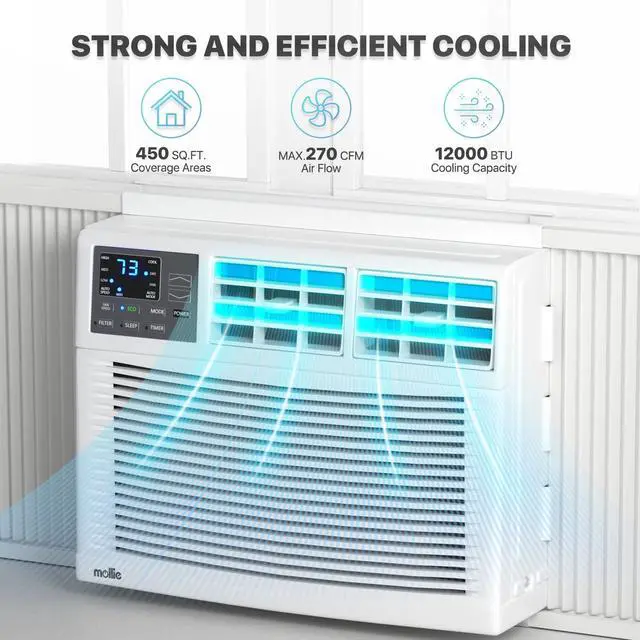 Alt view image 4 of 7 - 12,000 BTU Smart Window Conditioner with Wi-Fi Connected, Window AC Unit with Timer & Washable Filter, Ideal for Rooms up to 450 Square Feet, Remote/App Control, White