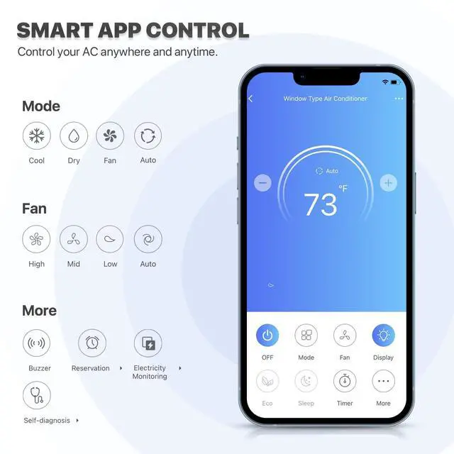 Alt view image 6 of 7 - 12,000 BTU Smart Window Conditioner with Wi-Fi Connected, Window AC Unit with Timer & Washable Filter, Ideal for Rooms up to 450 Square Feet, Remote/App Control, White