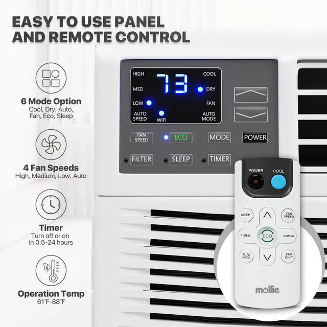 Alt view image 7 of 7 - 12,000 BTU Smart Window Conditioner with Wi-Fi Connected, Window AC Unit with Timer & Washable Filter, Ideal for Rooms up to 450 Square Feet, Remote/App Control, White