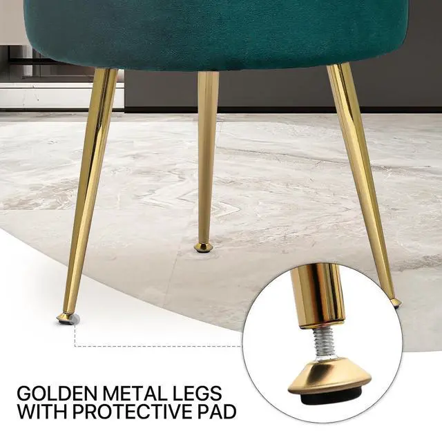 Alt view image 7 of 7 - Vanity Stool with Golden Legs, Green Accent Ottoman for Makeup Room, Round Ottoman Foot Stool, Footrest Chair for Girls' Bedroom, Home Living Room Entryway Stool, 250 lbs Capacity