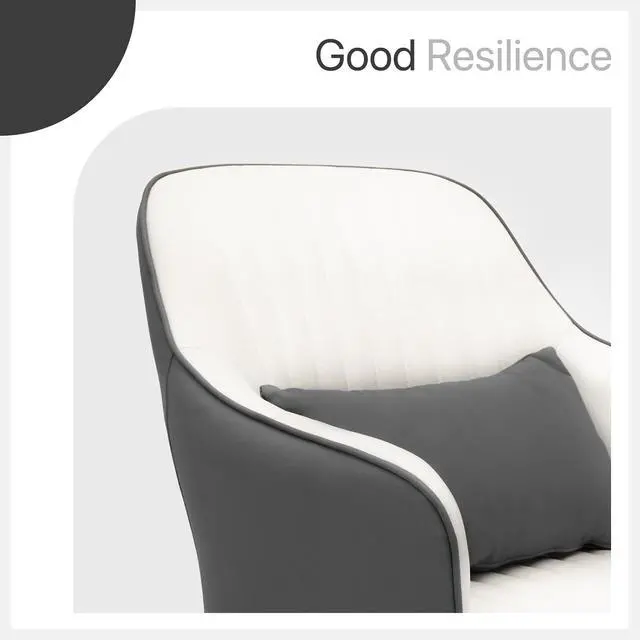 Alt view image 5 of 7 - Accent Chair with Lumbar Pillow, Comfy Reading Chair Mid Century Modern Barrel Chair, Upholstered Single Sofa Chair with Metal Legs for Living Room Bedroom, White & Grey
