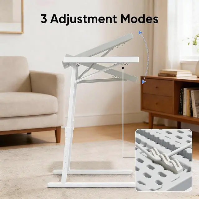 Alt view image 4 of 7 - Tilting TV Tray Folding Table 22" Height Adjustable, Portable Multifunctional Portable Eating Dinner and Laptop Drawing Table on Bed Sofa, White