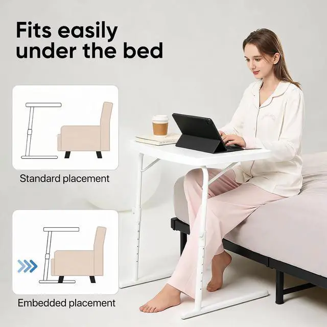 Alt view image 6 of 7 - Tilting TV Tray Folding Table 22" Height Adjustable, Portable Multifunctional Portable Eating Dinner and Laptop Drawing Table on Bed Sofa, White