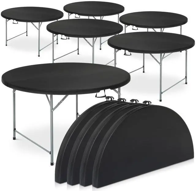 Main image of 10 Pack 5Ft Folding Plastic Table Set, Heavy Duty Round Indoor Outdoor Tables for Kitchen Party Wedding Festival Event Poolside, Black