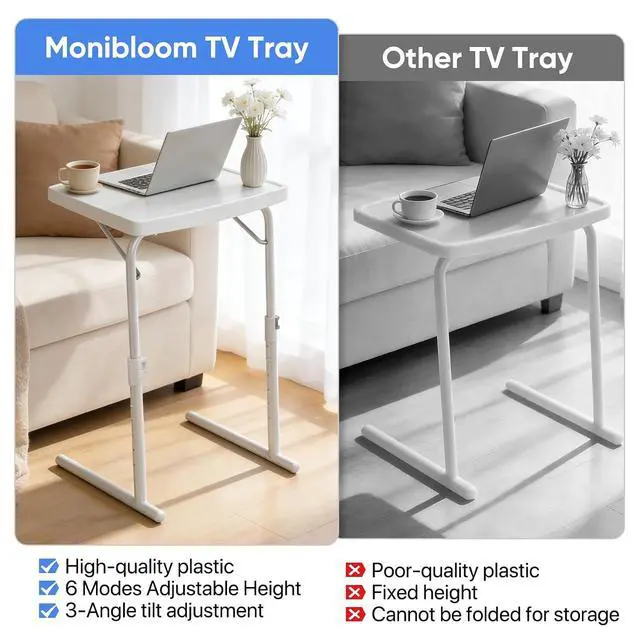 Alt view image 7 of 7 - Tilting TV Tray Folding Table 22" Height Adjustable, Portable Multifunctional Portable Eating Dinner and Laptop Drawing Table on Bed Sofa, White