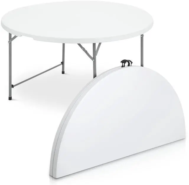 Main image of 4.5Ft Round Folding Table, Indoor Outdoor Plastic Dining Card Table with Handle and Lock for Picnic Party Banquet Wedding, White