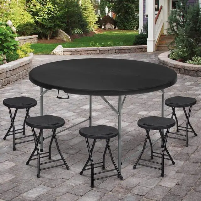 Alt view image 2 of 2 - 10 Pack 5Ft Folding Plastic Table Set, Heavy Duty Round Indoor Outdoor Tables for Kitchen Party Wedding Festival Event Poolside, Black