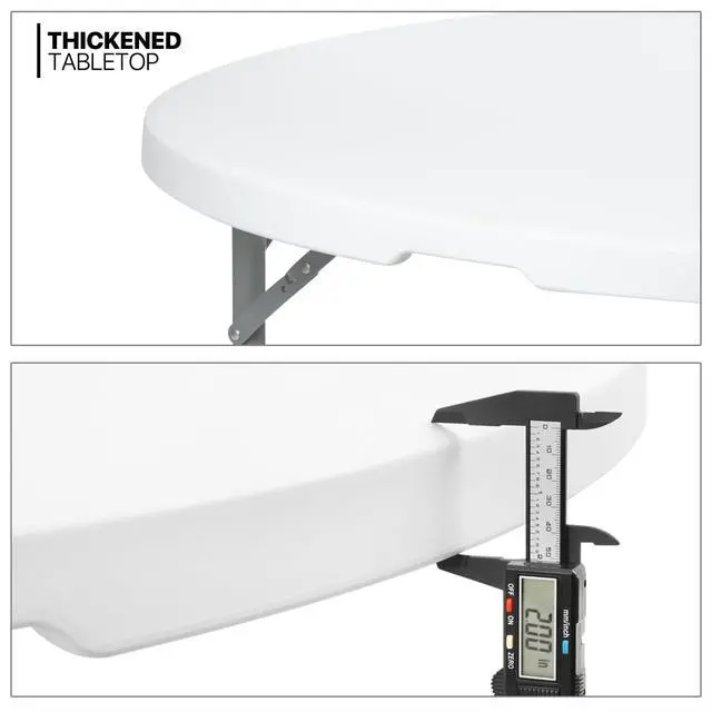 Alt view image 5 of 7 - 4.5Ft Round Folding Table, Indoor Outdoor Plastic Dining Card Table with Handle and Lock for Picnic Party Banquet Wedding, White